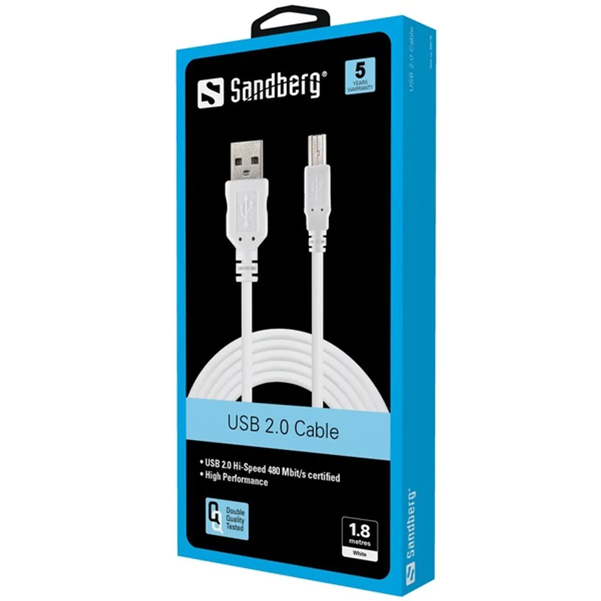 SANDBERG 502-78 USB 2.0 A-B kábel 1.8 m fehér #3