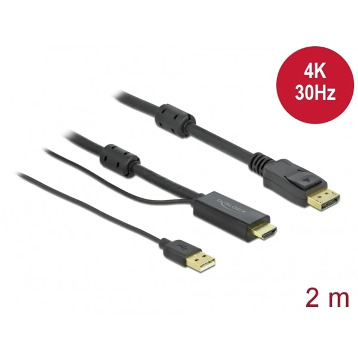 DELOCK 85964 HDMI-A to DisplayPort kábel 2m fekete USB-tápellátás #1