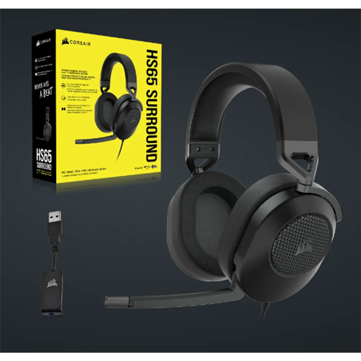 CORSAIR CA-9011270-EU HS65 Surround 50 mm meghajtók, Dolby Audio 7.1, USB adapter, iCUE SoundID, 3,5mm csatlakozás #8