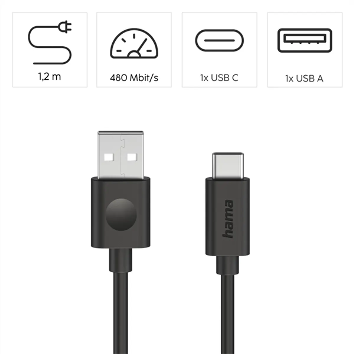 Hama 00086447 USB-A - USB-C adatkábel 1,2 m USB 2.0 60 W fekete #2