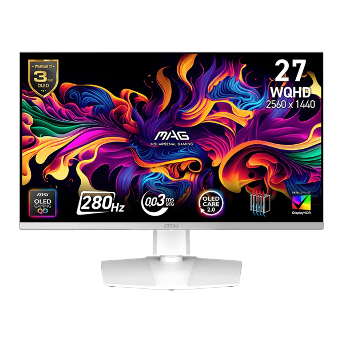 MSI DT 9S6-3CD79A-040 OLED gaming monitor 26.5" 2560x1440 HDR 0.03 ms USB-C HDMI DP VESA 100x100 Dönthető Forgatható Pivot Fehér #1