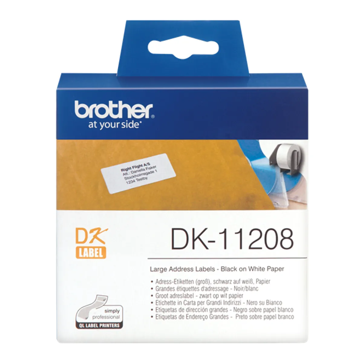 BROTHER DK11208 etikett címke tekercs 38x90 mm fehér alapon fekete 400 db elővágott #1