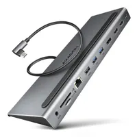 AXAGON HMC-4KX3 USB-C hub 11in1 3x HDMI 4K DisplayPort 100W PD RJ-45 SD microSD