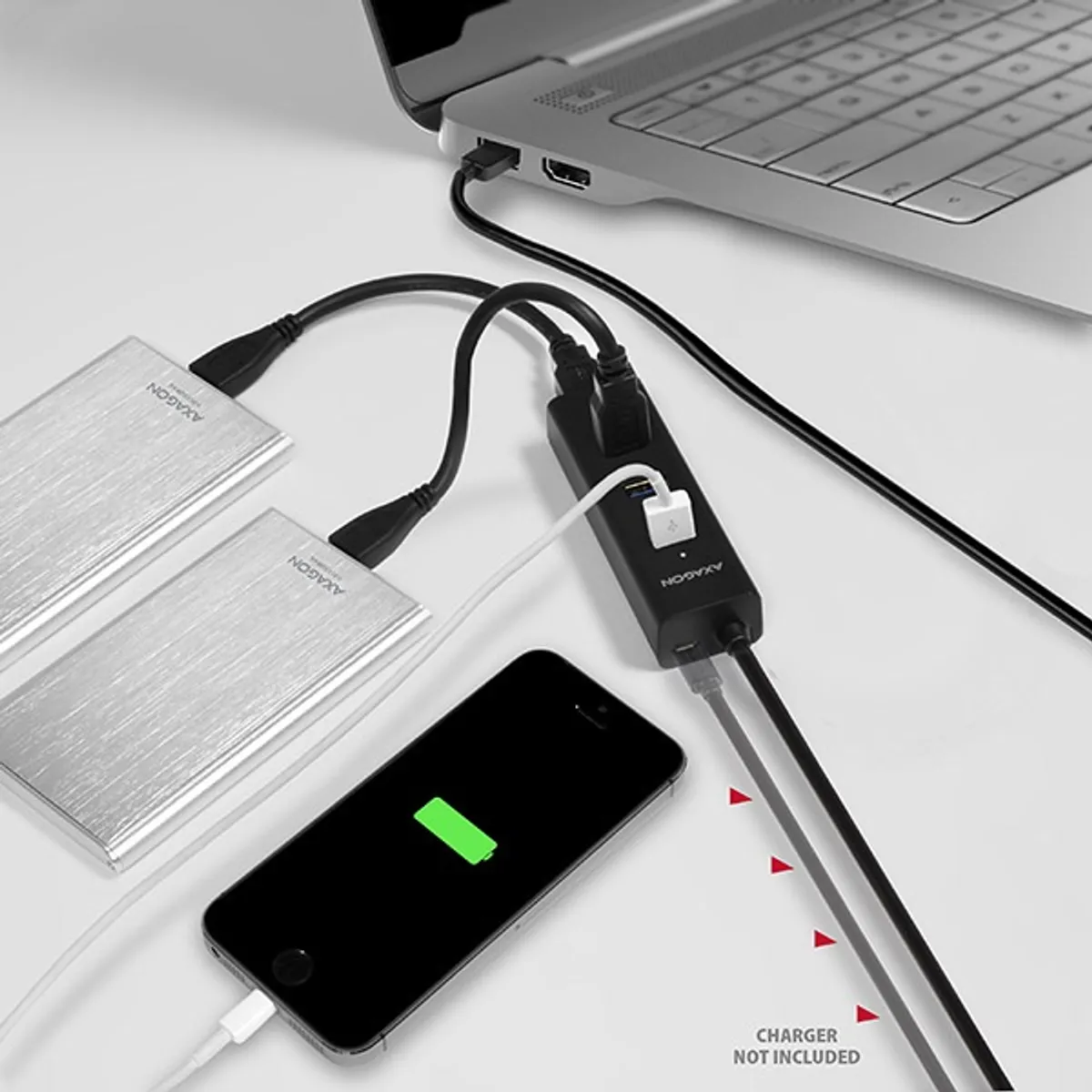 AXAGON HUE-S2BL USB 3.0 töltő hub 4x USB 3.0, 1,2 m kábel, külső tápellátás, portonként 2 A #9