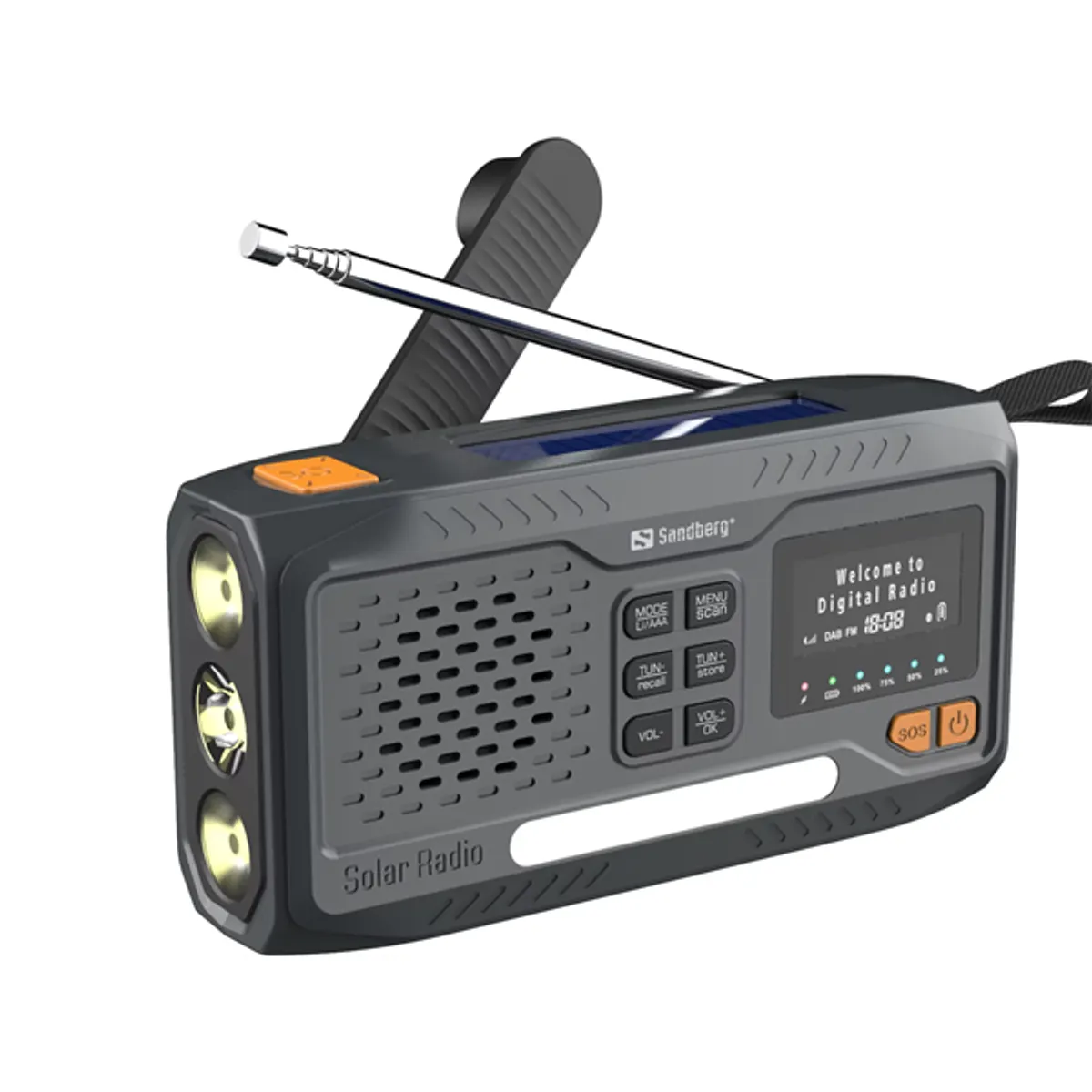 SANDBERG 421-17 Survivor DAB rádió All-in-1 4500 mAh powerbank, Bluetooth 5.0, napelemmel tölthető, kézi hajtás, zseblámpa 1,5 W #1