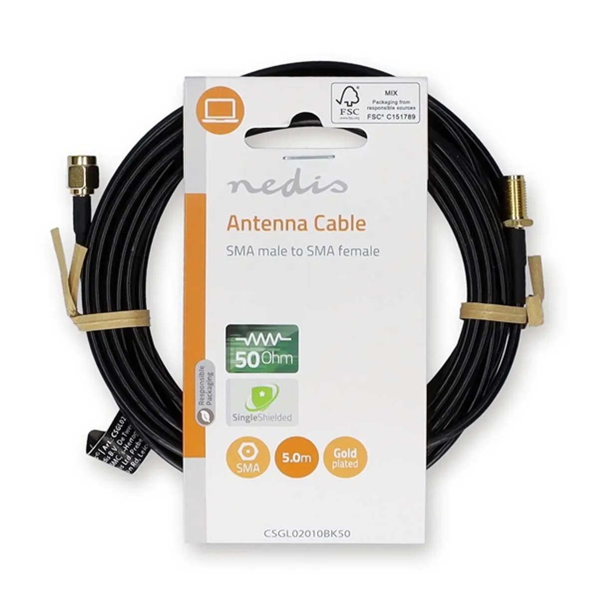 Nedis CSGL02010BK50 SMA kábel SMA férfi SMA nő aranyozott 50 Ohm árnyékolt 5 m kerek PVC fekete #3