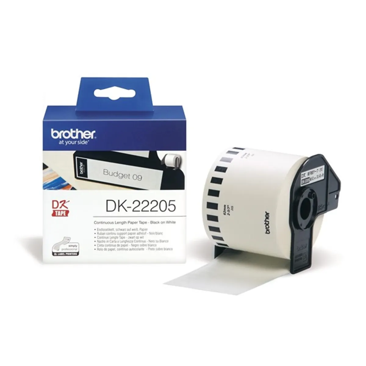 BROTHER DK-22205 folyamatos címkeszalag 62mm x 30,48m fehér alapon fekete, direkt termál, QL kompatibilis #1