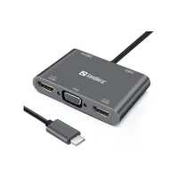 Sandberg 136-35 USB-C dokkoló 2x HDMI 1x VGA USB 3.0 A USB-C PD 100W alumínium
