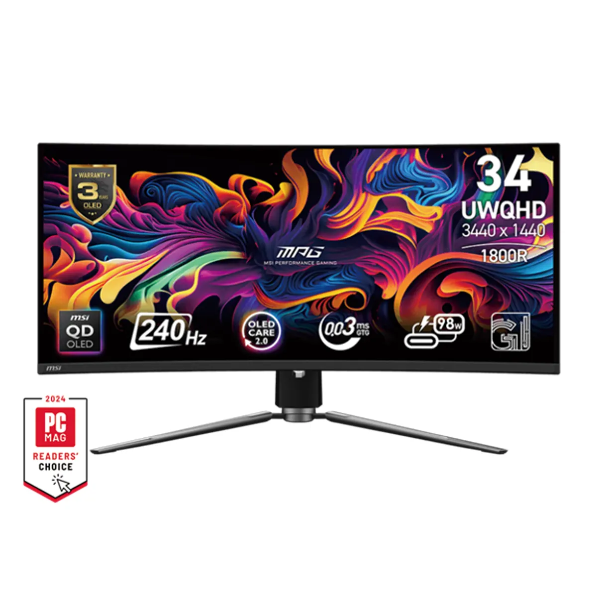 MSI DT 9S6-3DD04T-013 OLED 34\" monitor 3440x1440 21:9 240 Hz 0,03 ms HDMI 2.1 DP USB-C PD 15W VESA 100x100 #1