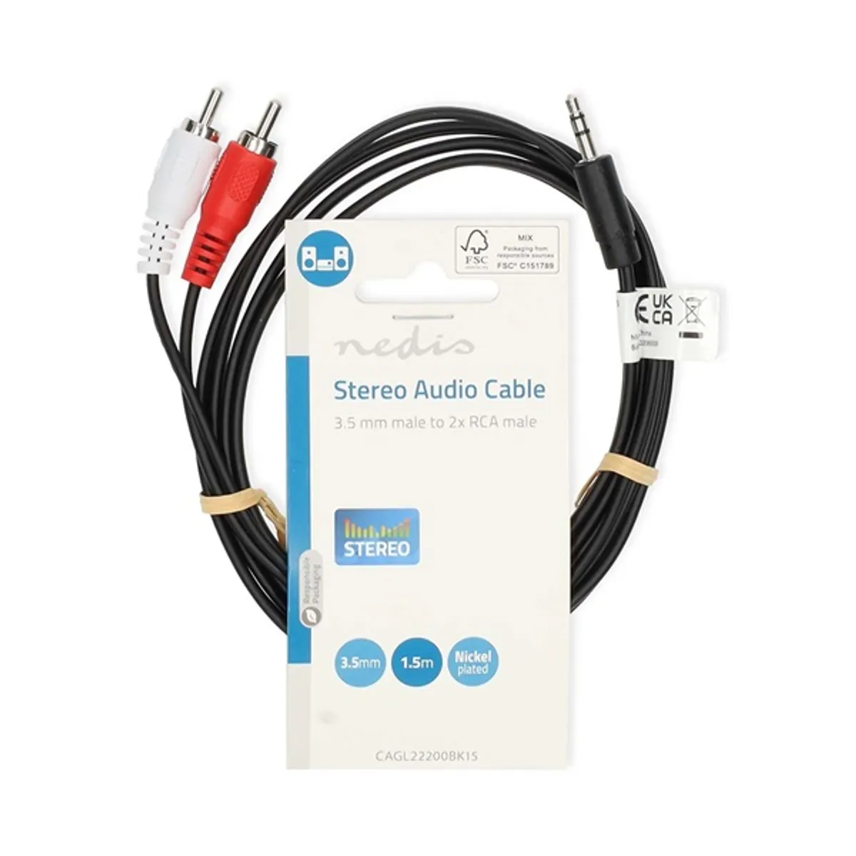 NEDIS CAGL22200BK15 audio kábel 3,5 mm jack - 2x RCA, 1,5 m, egyenes, aranyozott érintkezők #3
