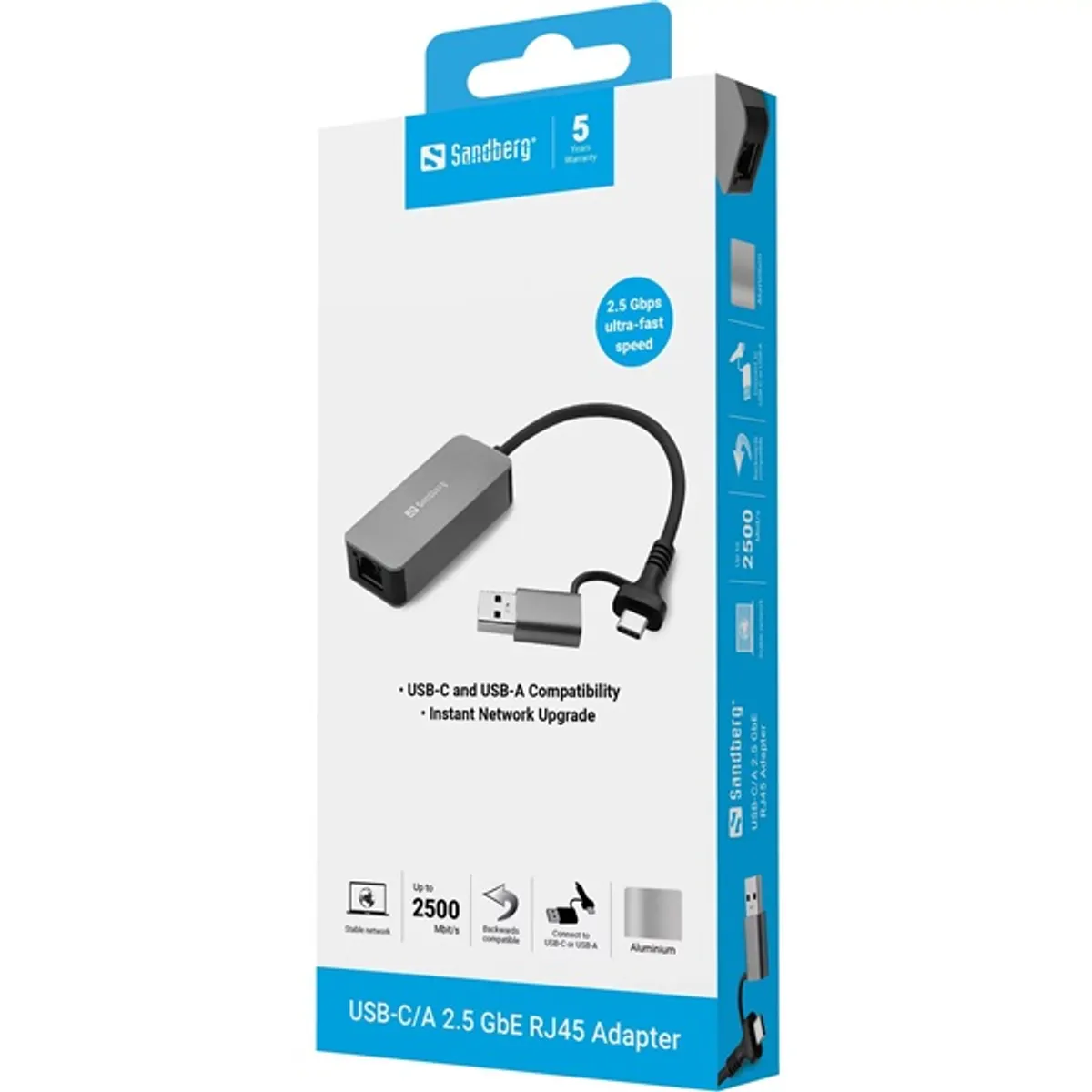 Sandberg 136-68 USB-C-A 2,5 Gbps adapter, RJ45, alumínium tokozás, 15 cm kábel, RTL8156B #4