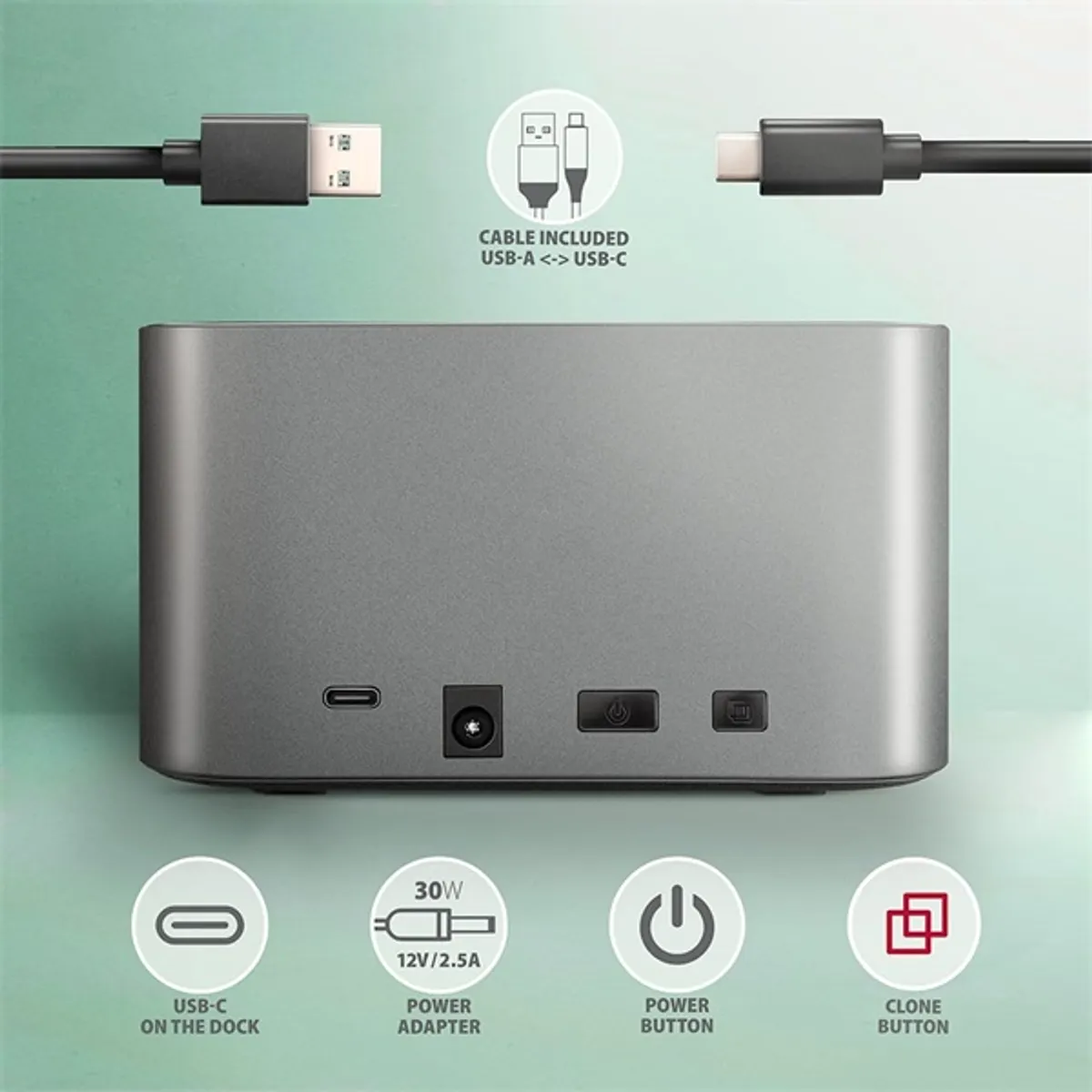 AXAGON ADSA-DC duál HDD és SSD dokkolóállomás USB-C 5Gbps, 2x SATA III 6Gbps, lemezklónozás #3