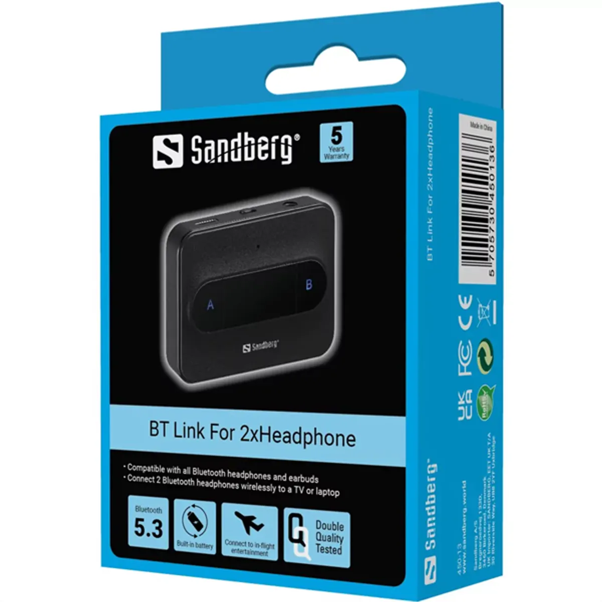 Sandberg 450-13 Bluetooth Link 2x fejhallgató minijack 3,5 mm USB-C BT 5.3 #3