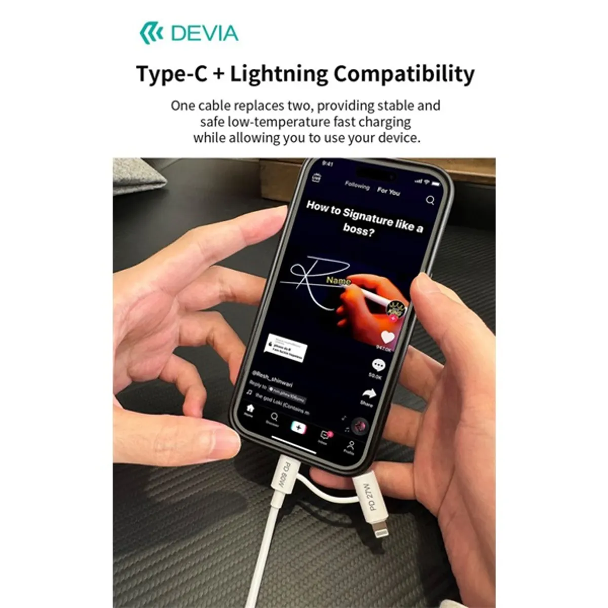 Devia ST121485 Smart Series 60W 27W PD Type-C Type-C Lightning 1,2m fehér #3