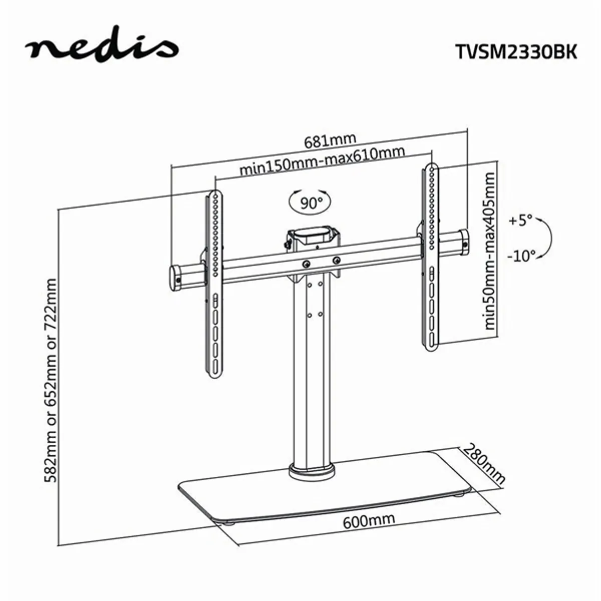 Nedis TVSM2330BK asztali tv-állvány 32"-65" VESA 200x100-600x400 forgatható dönthető -10-+5 fok edzett üveglap 8 mm #5