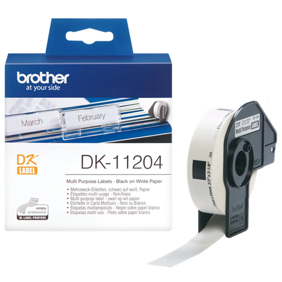 BROTHER DK11204 címke tekercs 17x54mm, fehér alapon fekete, elővágott, 400 db #1