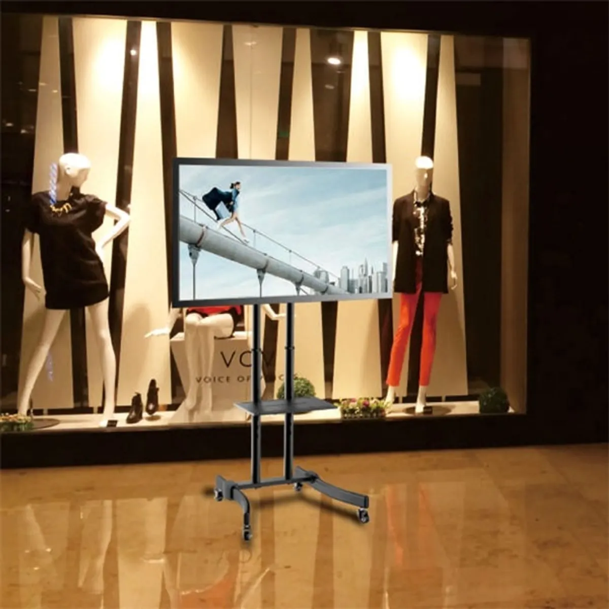 TECHLY ICA-TR23 gurulós padlóállvány 32-70" LCD LED VESA 600x400 teherbírás 40 kg döntés 10 fok magasság 1750 mm polc 485x295 mm alap 670x615 mm #7