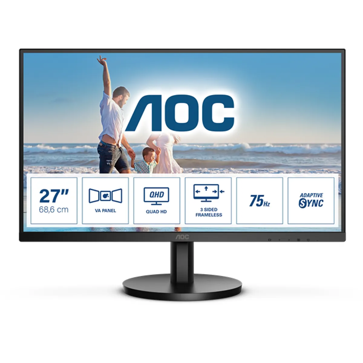 AOC Q27B3MA monitor 27" QHD VA 75Hz 2x HDMI 1x DisplayPort 250 nits beépített hangszórók Flicker-Free Low Blue Light VESA 100x100 3 év garancia #1