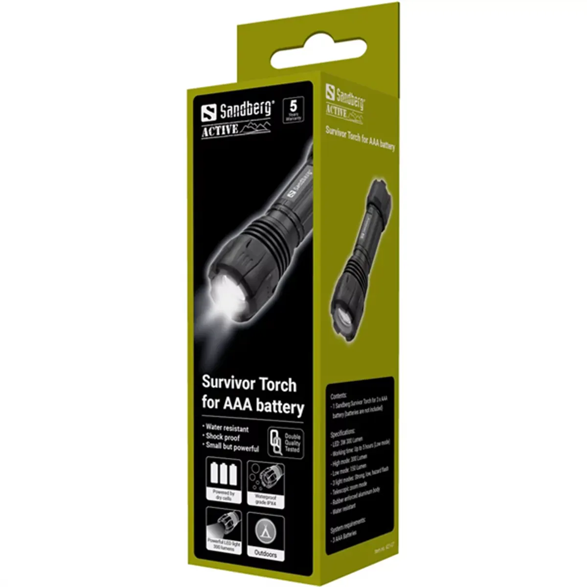Sandberg 421-07 Survivor Torch zseblámpa 3W led 300 lm zoom vízálló 3 AAA elemek #4