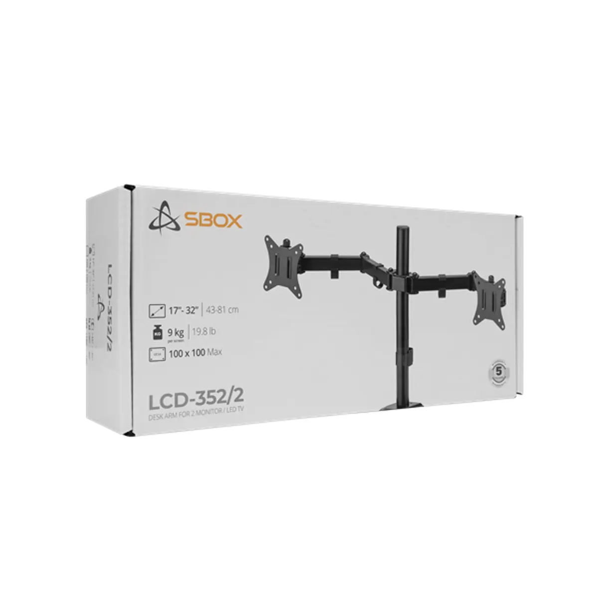 SBOX SBOX LCD-352/2-2 asztali duál monitor tartó 17"-32", max 9 kg/monitor, VESA 75x75-100x100 #10