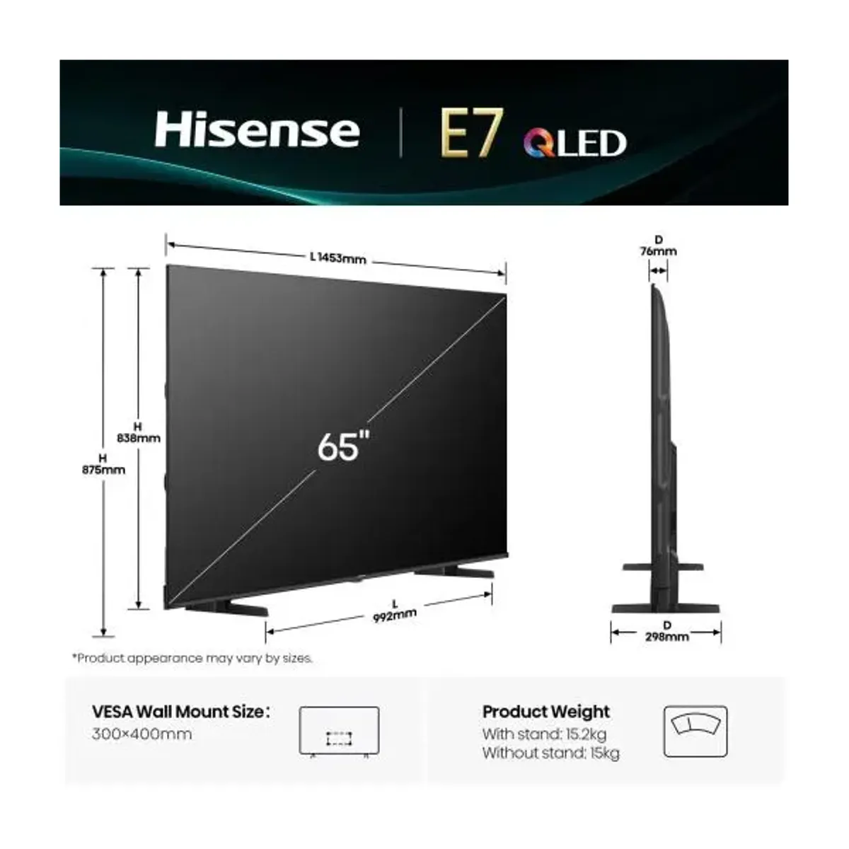 HISENSE 65E7Q Hi-QLED Smart TV 65" QLED szín Dolby Vision Atmos AI 4K Upscaler VRR ALLM VIDAA #2