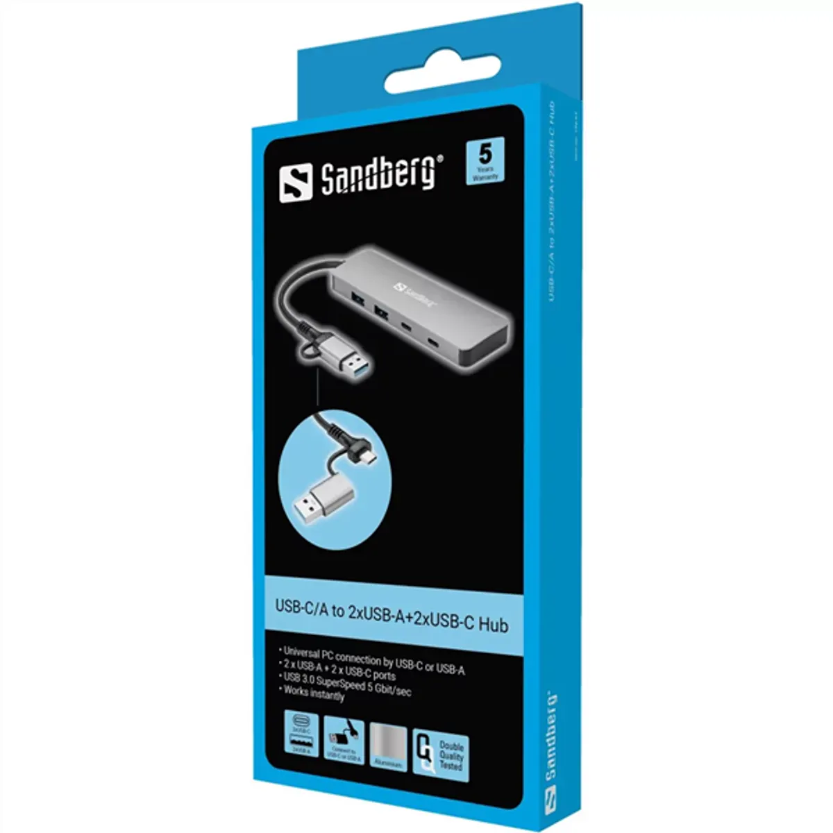 SANDBERG 136-64 USB-C és USB-A hub 2x USB-A 3.0 2x USB-C alumínium ház 5 Gbps #3