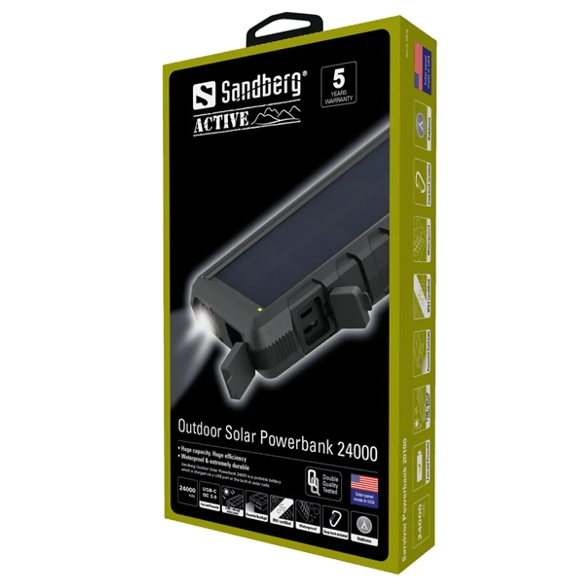 SANDBERG 420-38 Outdoor Solar Powerbank 24000 IP67 napelemes USB-C bemenet 5V3A USB-C kimenet 5V3A 2x USB-A kimenet QC3.0 5V3A 9V2A 12V1.5A #2