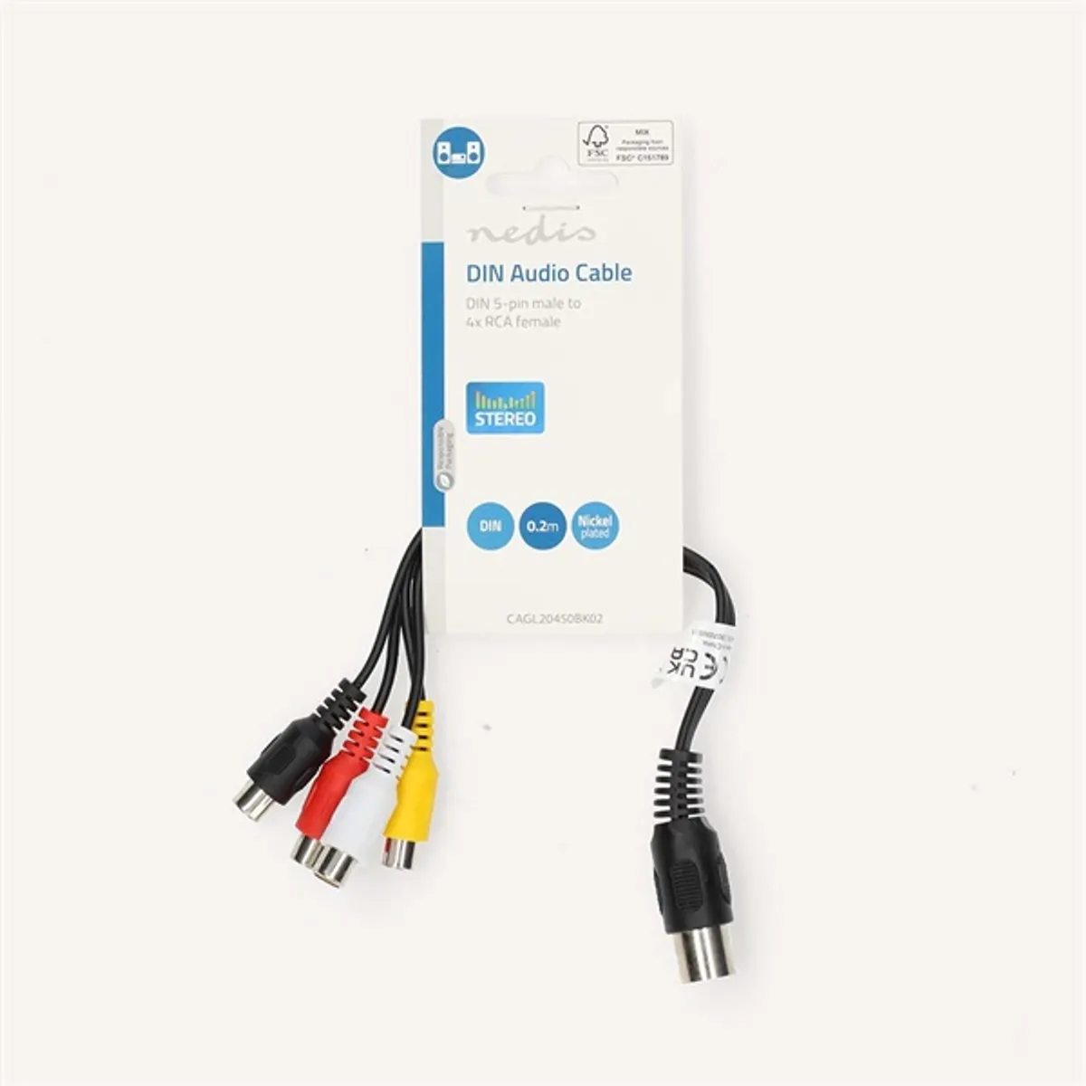 NEDIS CAGL20450BK02 DIN audio kábel 5 tűs DIN dugó, 4x RCA aljzat, árnyékolt, 0,20 m #3