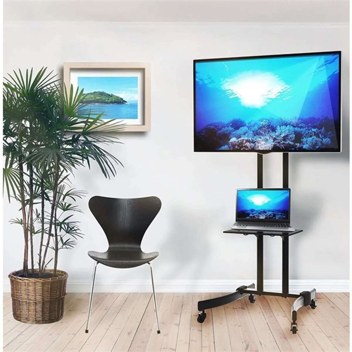 TECHLY ICA-TR23 gurulós padlóállvány 32-70" LCD LED VESA 600x400 teherbírás 40 kg döntés 10 fok magasság 1750 mm polc 485x295 mm alap 670x615 mm #2