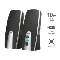 Trust 16697 MiLa 2.0 Speaker Set 5W RMS USB táplálású előlapi fejhallgató-csatlakozó 3,5 mm jack fekete-ezüst #1