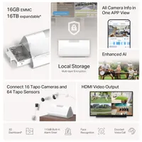 TP-LINK TAPO H500 Tapo H500 beltéri alapegység hálózati központ 2.4 GHz 5 GHz HDMI USB-A USB-C 16GB eMMC fehér #3