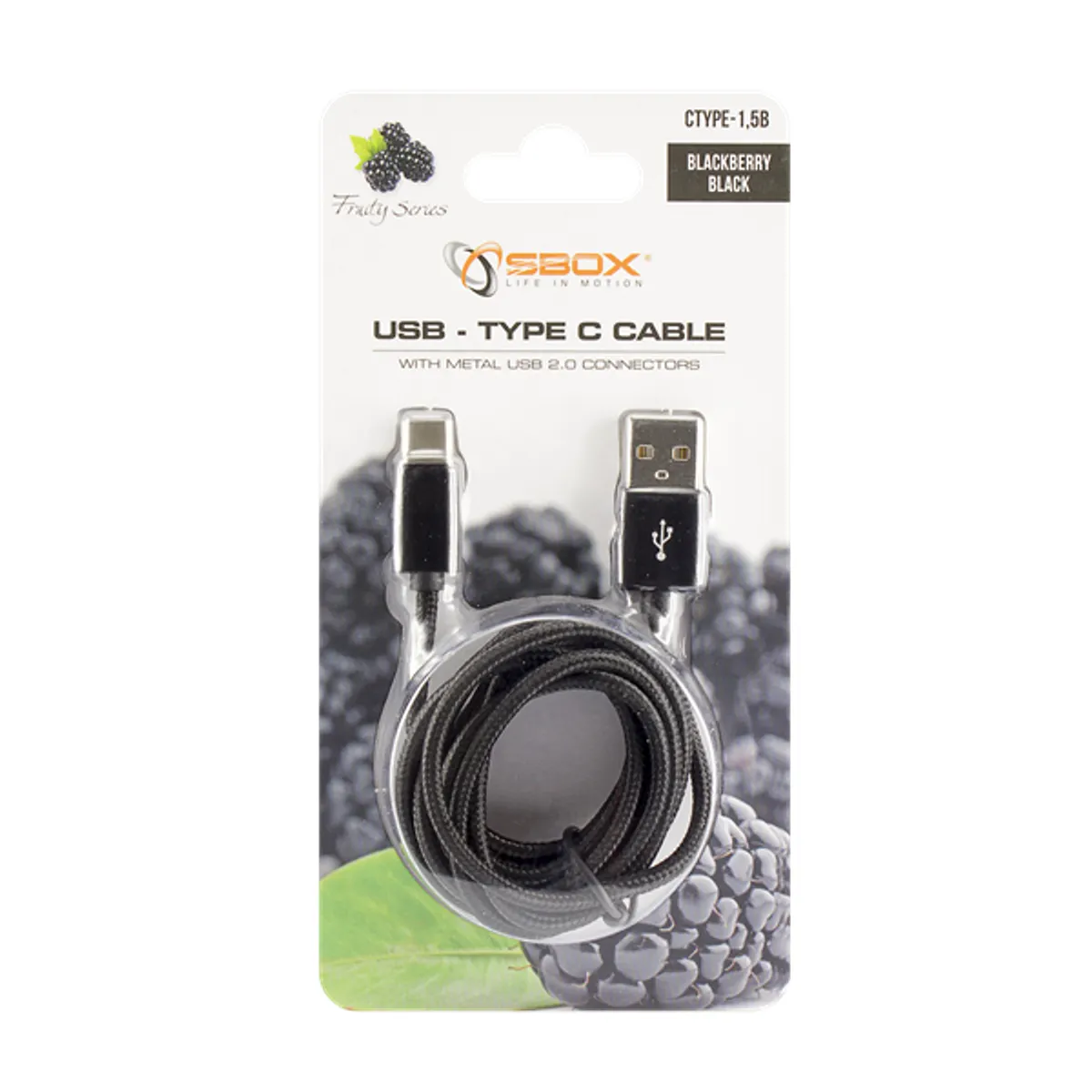 SBOX USB-TYPEC-15B USB-A M - USB-C M kábel 1,5 m fekete hálós #2