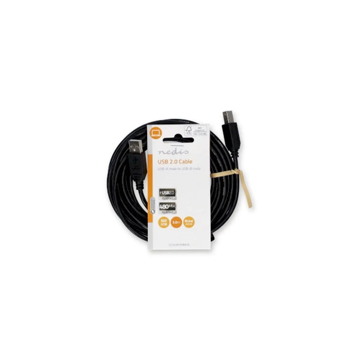 Nedis CCGL60100BK50 USB A - B kábel USB 2.0 480 Mbps 10W 5m fekete #3