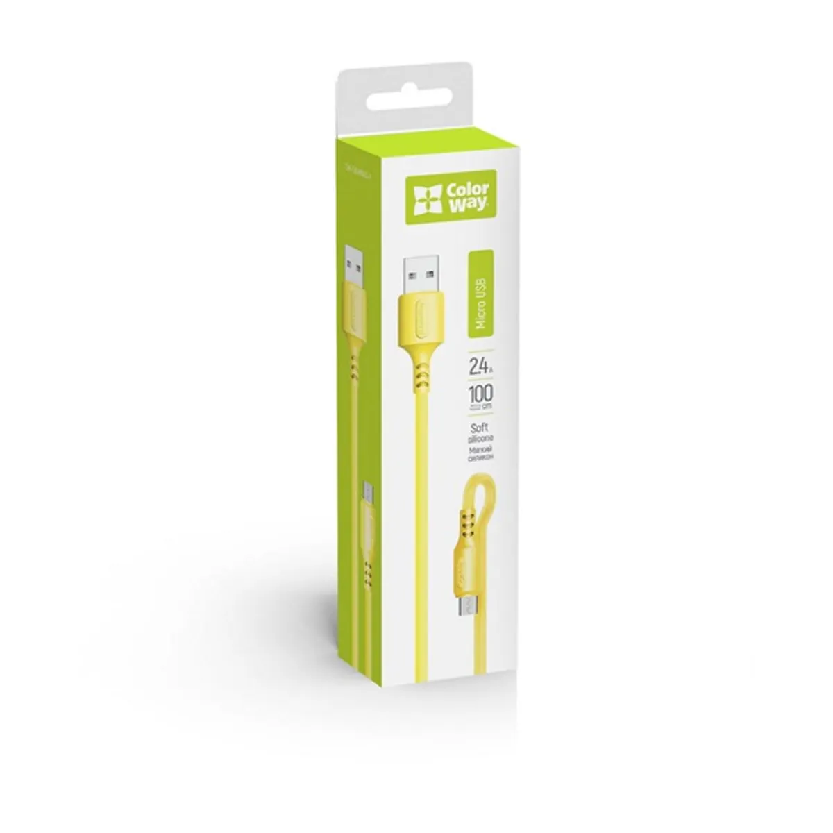 COLORWAY CW-CBUM043-Y USB-MicroUSB kábel puha szilikon 1m sárga 2.4A #1