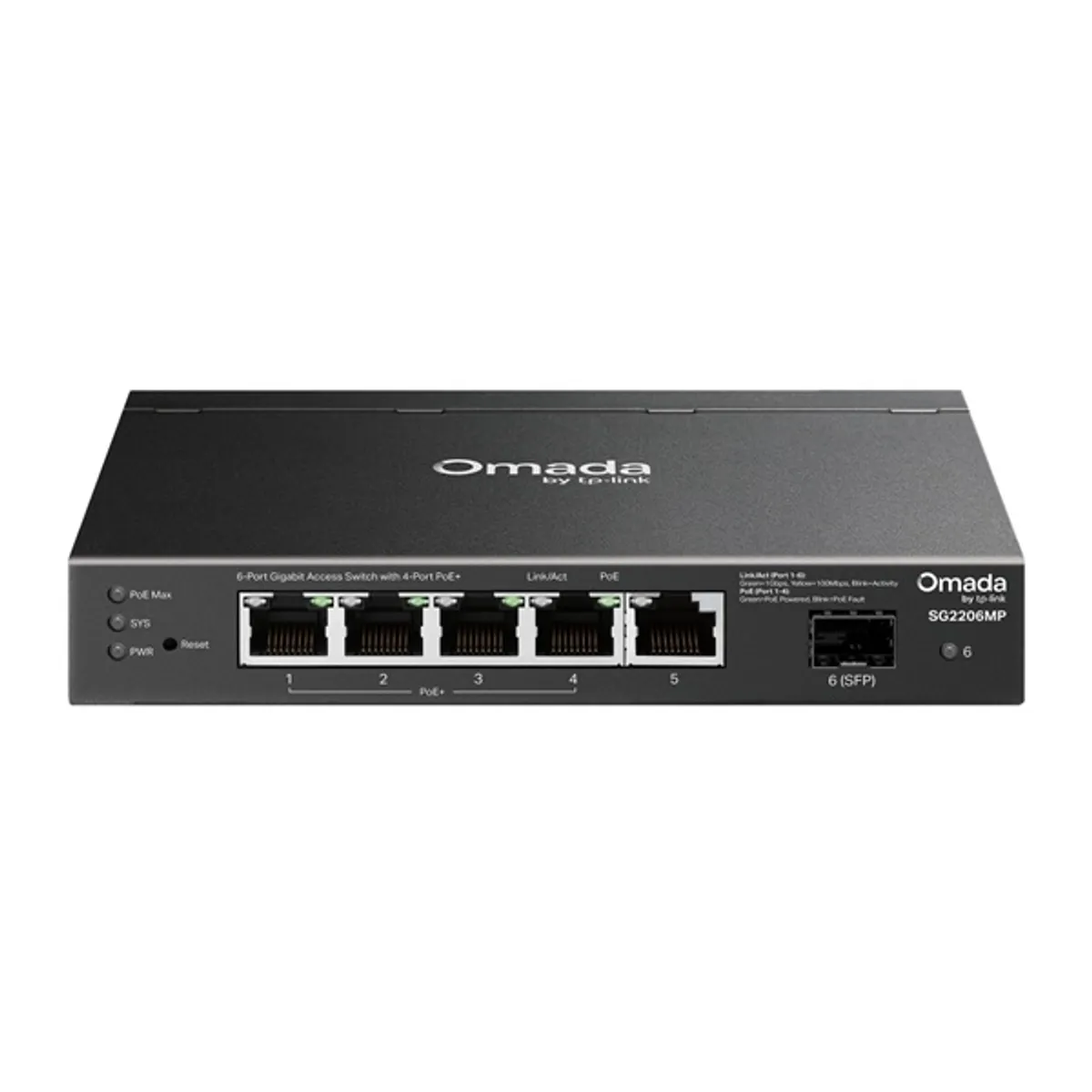 TP-LINK SG2206MP switch 5x Gigabit RJ-45, 4x PoE, 1x SFP, 12 Gbps, MAC-címtábla 8000 #1