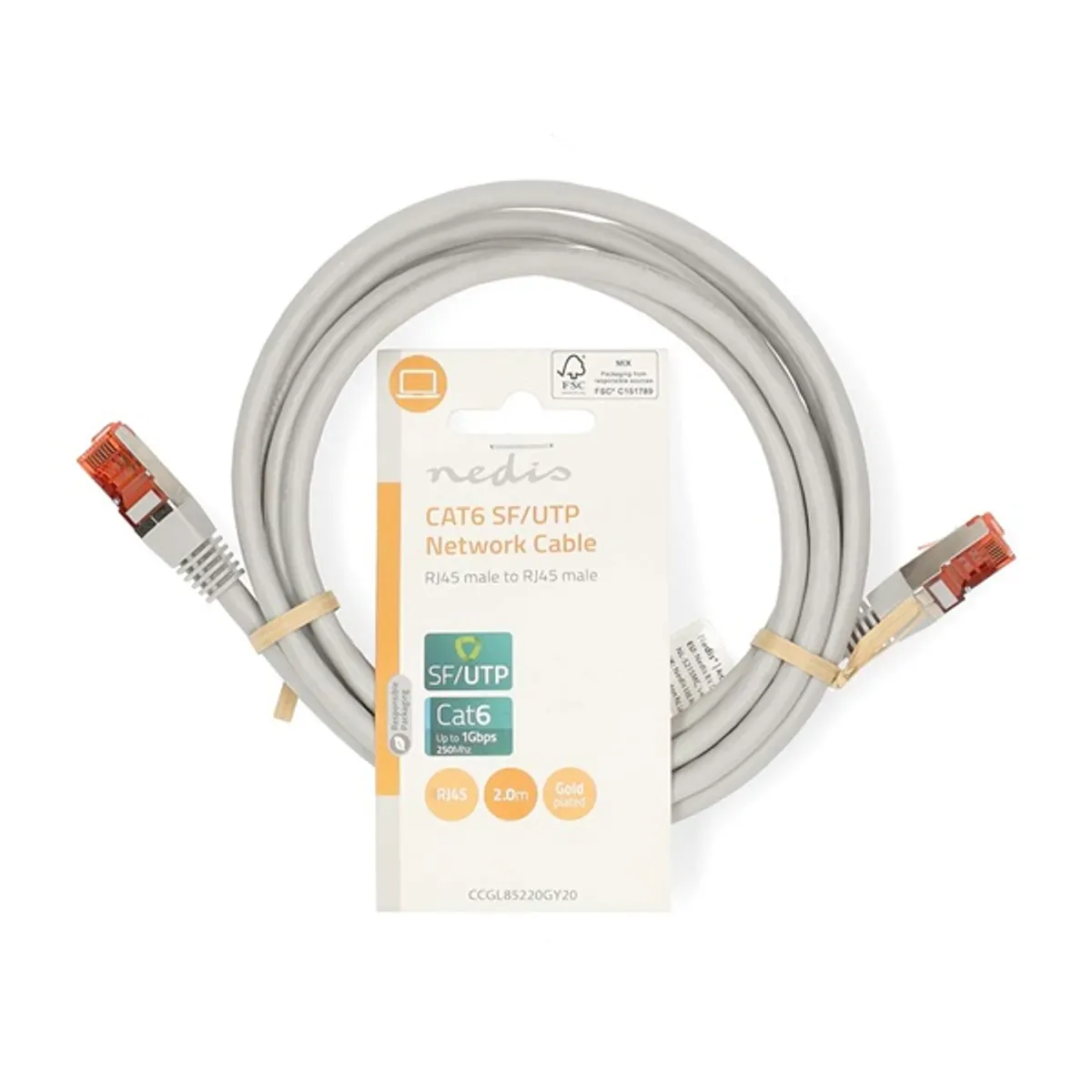Nedis CCGL85220GY20 Cat6 patch kábel, UTP FTP, RJ45 aranyozott érintkezők, 10-100-1000 Mbps, 2 m #1