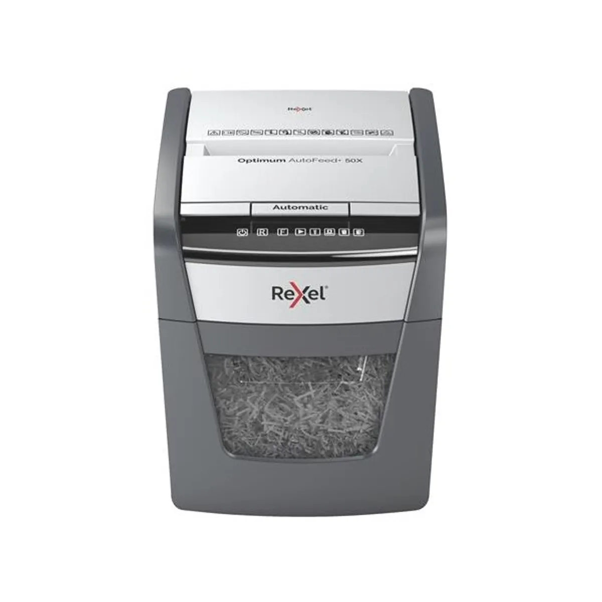 Rexel 2020050XEU Optimum AutoFeed+ 50X konfetti iratmegsemmisítő 50 lap automata adagolás, 4x28mm, P-4, 20L, 55dBA #1
