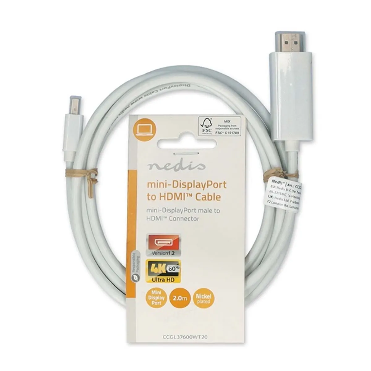 NEDIS CCGL37600WT20 Mini DisplayPort-HDMI kábel 2,00 m fehér DisplayPort 1.2 1080p60Hz #3