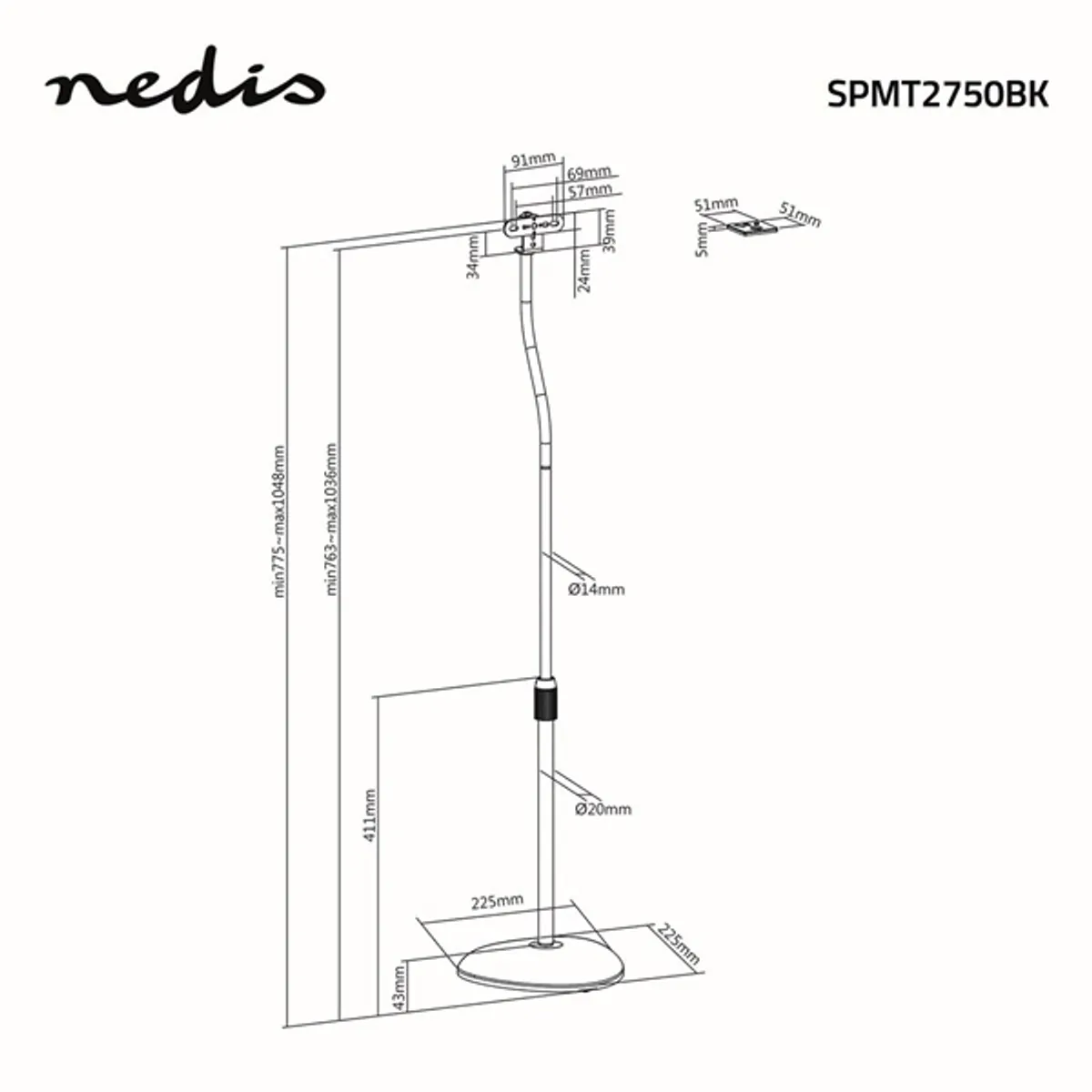 NEDIS SPMT2750BK fekete falra szerelhető televízió- és monitor konzol #6