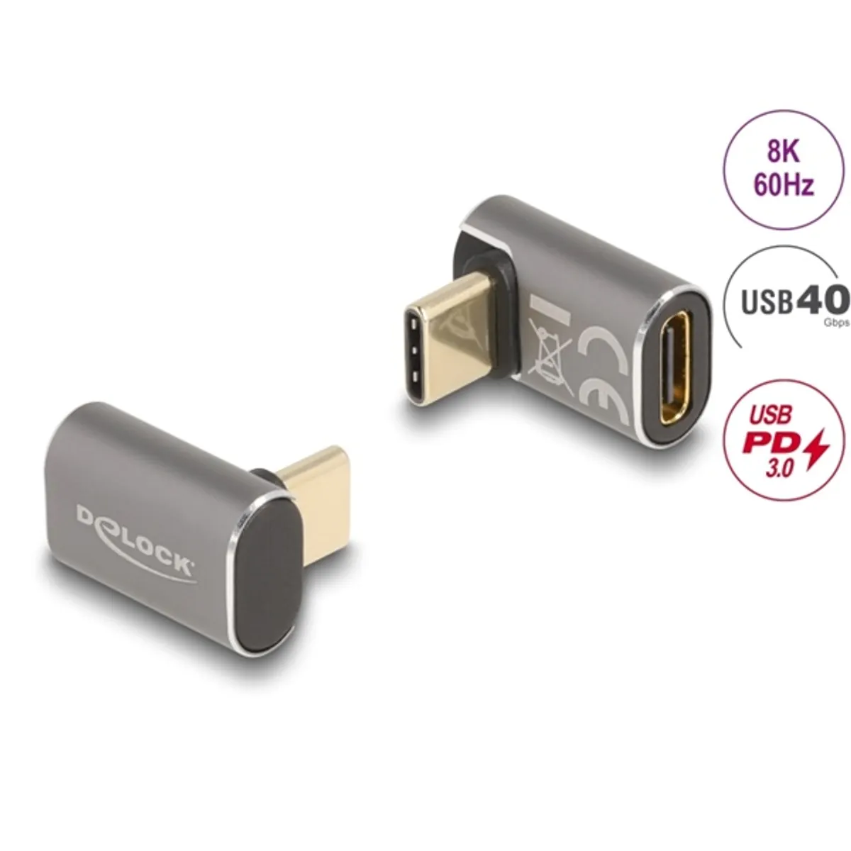 Delock 60054 USB-C adapter 40 Gbps PD3.0 100W 8K 60Hz fém 90 fokos #1