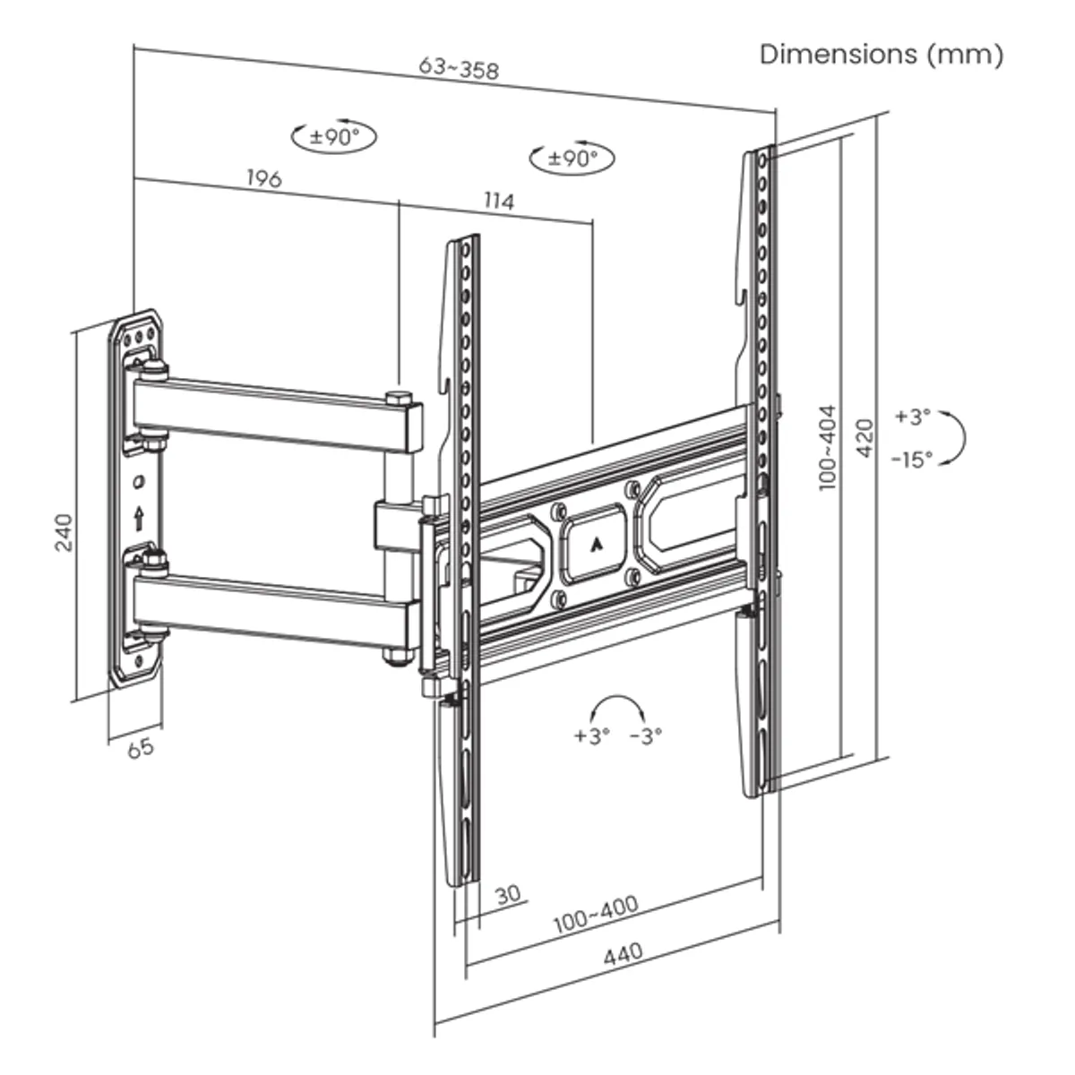 SBOX PLB-3644-2 fali konzol 32"-55", 35 kg terhelésig, VESA 100x100-400x400, dönthető, forgatható #8