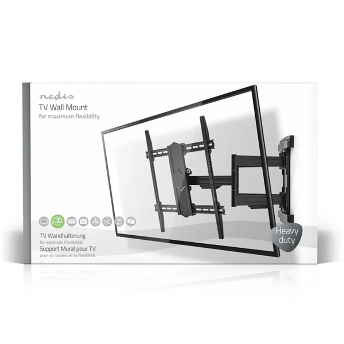 Nedis TVWM6570BK szabadon mozgatható TV-tartókonzol 43-90" 70 kg, dönthető 15°, forgatható 180°, faltól 70-800 mm, VESA 300x200 600x600 800x600 #6