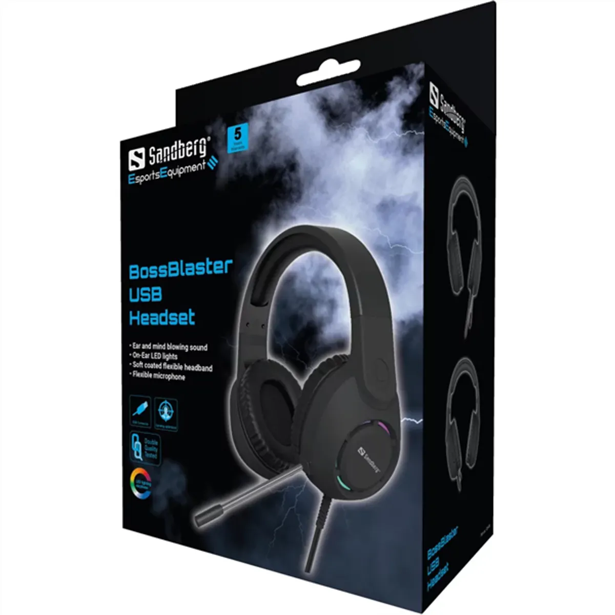 Sandberg 126-49 BossBlaster fejhallgató USB-A 50 mm driver 20 Hz-20 kHz kábel 2,0 m mikrofon 6 mm elektret 75 Hz-16 kHz impedancia 2,2 kOhm -38 dB #5