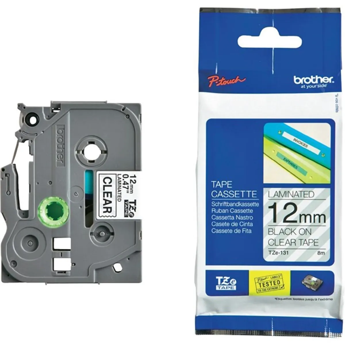 BROTHER TZE-131 laminált szalag 12 mm 8 m átlátszó alapon fekete #2