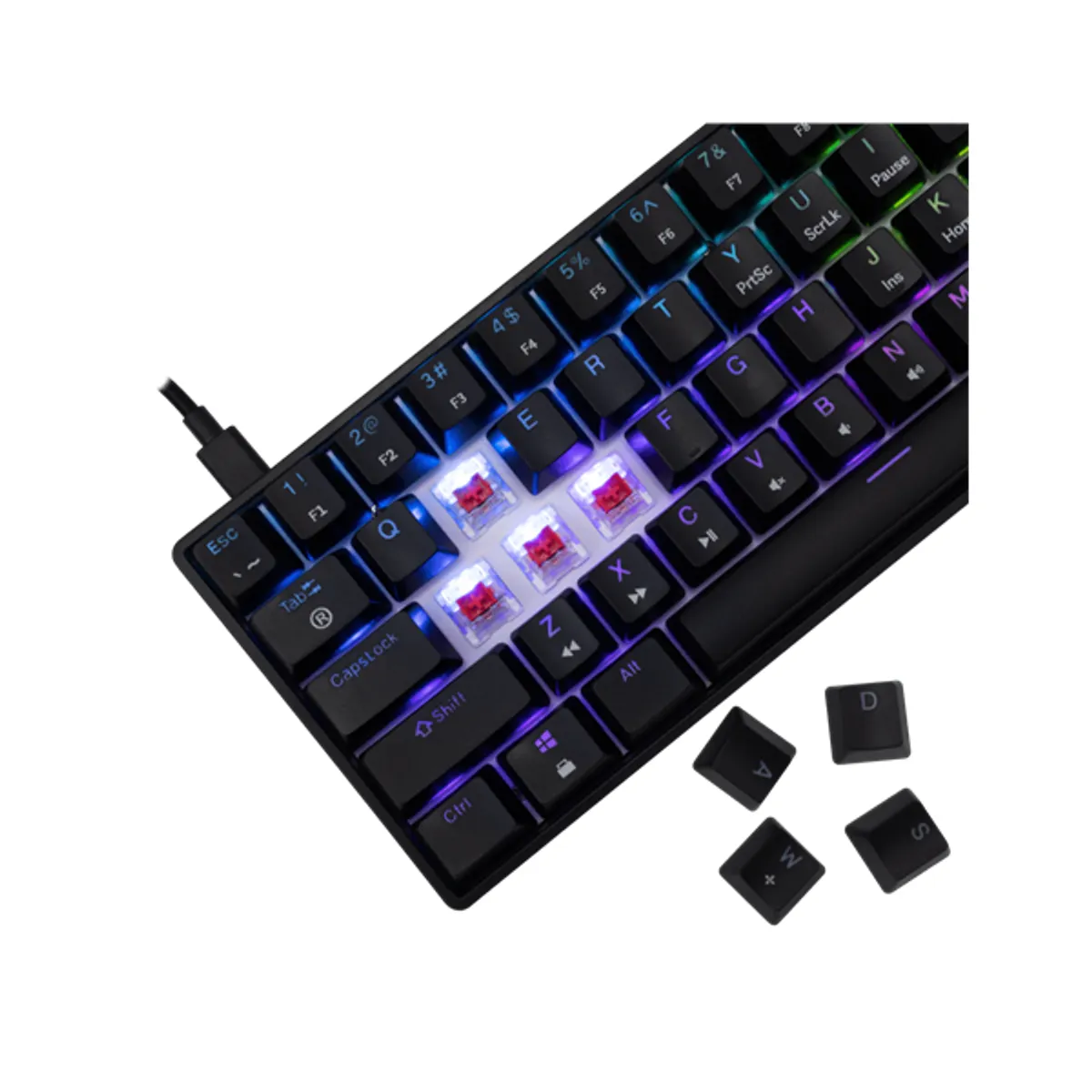 Whiteshark WS GK-004111B/R-US Shinobi-2 61-billentyűs mechanikus hot-swap piros kapcsolók fekete RGB háttérvilágítás USB 2.0 1.8 m angol kiosztás #3