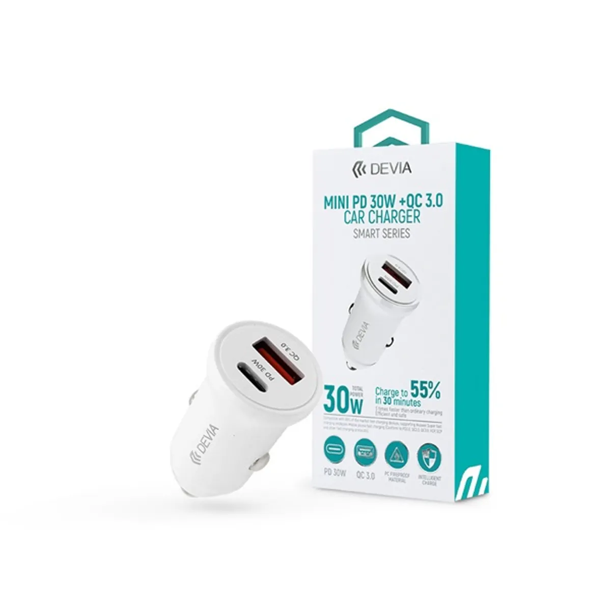 Devia ST112421 Smart Series Mini 30W PD USB-C QC3.0 USB-A fekete autós töltő #1