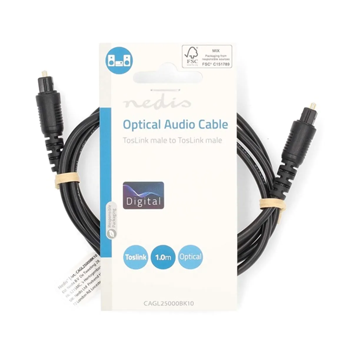 Nedis CAGL25000BK10 optikai audió kábel TosLink dugó, hossz 1 m, fekete #3
