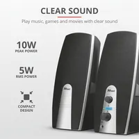 Trust 16697 MiLa 2.0 Speaker Set 5W RMS USB táplálású előlapi fejhallgató-csatlakozó 3,5 mm jack fekete-ezüst #6