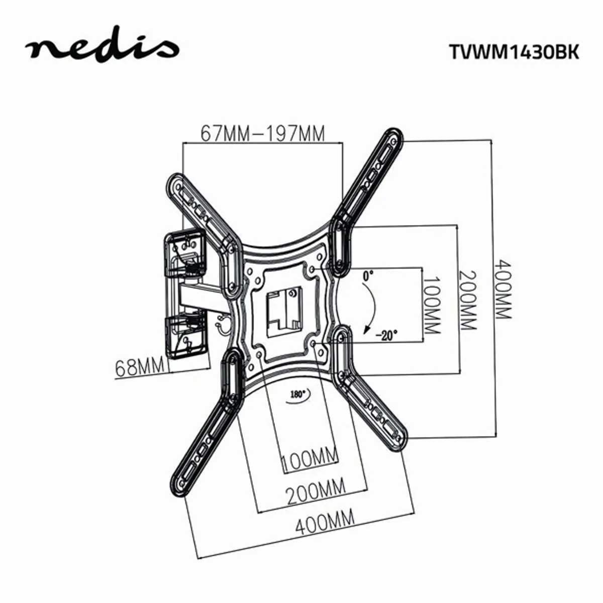 NEDIS TVWM1430BK fali TV-tartókonzol 23-55" max 30 kg 0-180 forgatható 2 forgáspont #5