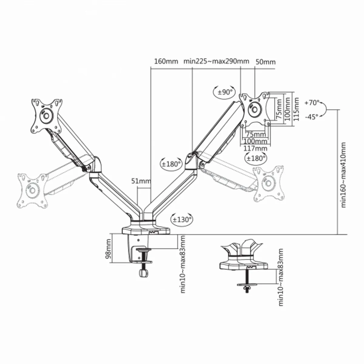 SBOX LCD-S024 dupla monitor tartó konzol 17"-32" 75x75,100x100 #6